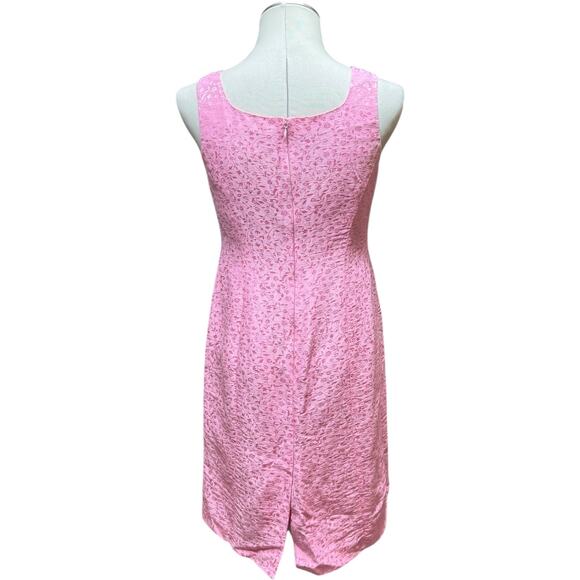 Oscar De La Renta Textured Linen Silk Sleeveless Sheath Dress Pink 6 Petite - Picture 4 of 6